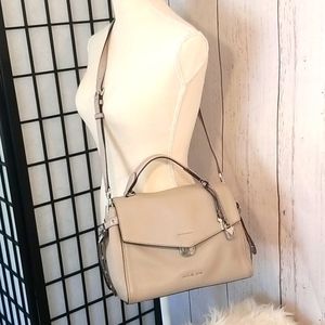 MICHAEL KORS Bristol Leather Satchel, Pearl Grey